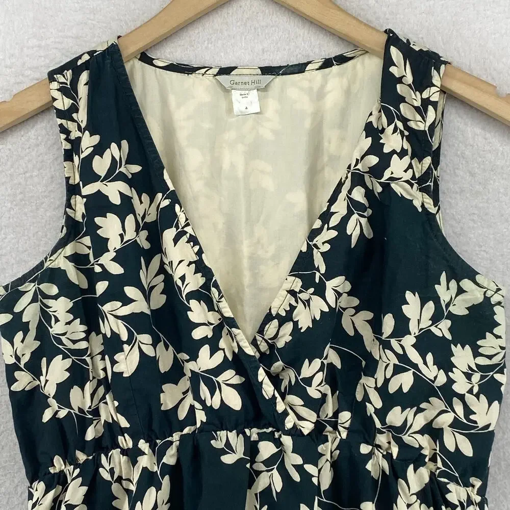 GARNET HILL Dress 4 Floral Surplice A-Line Mini Sleeveless Cotton Blue_5
